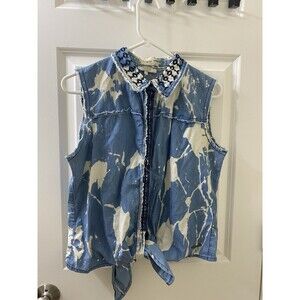 Guess Jeans Women's Top Denim Tank Tie Button Blue Wash Large hippie